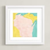 "Wisconsin in Paint" - Art Print in Wisconsin Yellow by Denise Wong - Framed