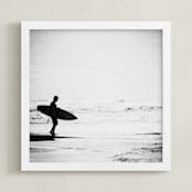 "Just one more wave" - Art Print in grey beach mist by Dawn Smith - Framed