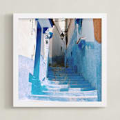 "Streets of Chefchaouen II" - Art Print in Chefchaouen Blue by Alannah Kittle - Framed