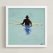 "Topanga Hat Wearing Surfer" - Art Print in cerulean by Annie Seaton - Framed