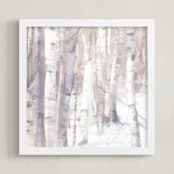"Winter Birches" - Art Print in Pearl Grey by Amy Hall - Framed