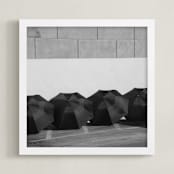 "Four Black Umbrellas" - Art Print in Monochrome by Jonathan Brooks - Framed
