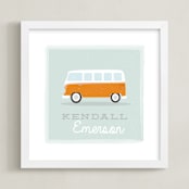 "Little Bus" - Personalized Art Print in Tangerine by Itsy Belle Studio - Framed