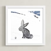 "I bet there is a carrot under there" - Art Print in Bunny fur grey by Maja Cunningham - Framed