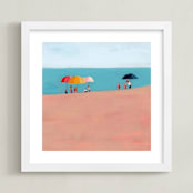 "Beach Umbrellas" - Art Print in Turquoise by Lindsay Megahed - Framed
