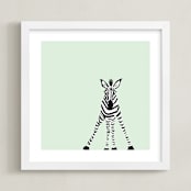 "Little Baby Zebra" - Art Print in Mint Green by Laura Mitchell - Framed