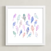 "Budgie Flock" - Art Print in Sherbet by Tishya Oedit - Framed