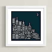 "goodnight new york" - Art Print in Midnight blue by Jennifer Wick - Framed