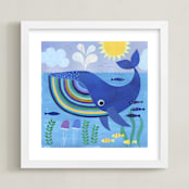 "Little Blue Whale" - Art Print in Medium Blue by melanie mikecz - Framed