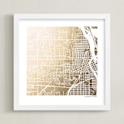 "Custom Map Filled Foil Art" - Custom Foil Print in Gold by Minted - Framed