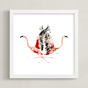 "Family Crest: Flamingos" - Art Print in peach by Betty Hatchett - Framed