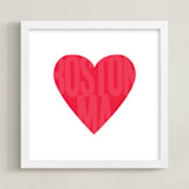 "Heart Boston" - Art Print in Watermelon by Katherine Moynagh - Framed