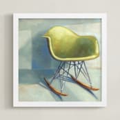 "Green Eames Rocker" - Art Print in Green by Laura Browning - Framed