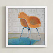 "Eames Molded Plastic Armchair" - Art Print in Orange by Laura Browning - Framed