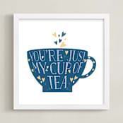 "Lettered Cup Of Tea" - Art Print in Navy Blue by curiouszhi - Framed