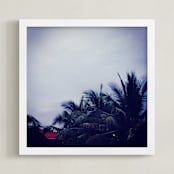 "Palm Tree Dusk" - Art Print in watery charcoal by Jessica Niles DeHoff - Framed