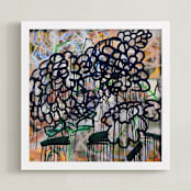 "Blue Dripping Hydrangea" - Art Print in Blue and Neutrals by Angela Simeone - Framed