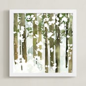 "Forest Snow- Square" - Art Print in Forest Green by Yao Cheng Design - Framed
