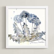 "Graceful Dandelions" - Art Print in new blue jeans by Amelia Gluba - Framed