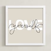 "Love Yourself Lettering" - Art Print in Neutrals by Luz Alliati - Framed