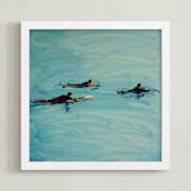 "Paddling Out" - Art Print in Marine Green by Annie Seaton - Framed