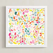 "Spots in Coral and Turquoise" - Art Print in Turquoise by Yao Cheng Design - Framed