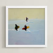 "Rincon Surfers" - Art Print in Creamy yellow by Annie Seaton - Framed