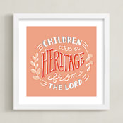 "Children are a Heritage" - Art Print in Coral Cherry by Tanya Lee of Frooted Design - Framed