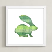 "Green Party Bunny" - Art Print in Silhouette Green by Jeff Preuss - Framed