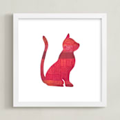 "Red Party Kitty" - Art Print in Silhouette Red by Jeff Preuss - Framed