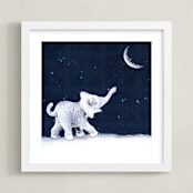 "Moon Balloon" - Art Print in Midnight Blue by Maja Cunningham - Framed