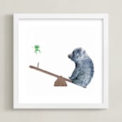 "See me go wee wee!" - Art Print in Polar Bear Blue by Maja Cunningham - Framed