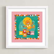 "Playground Lion" - Art Print in Sunshine yellow by Mandy Rider - Framed