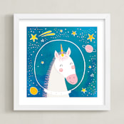 "Space Unicorn" - Art Print in Hawaiian Teal by Stellax Creative - Framed