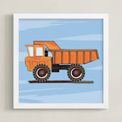 "Construction Dump truck Art" - Art Print in Blue multicolored art by Rebecca Marchese - Framed