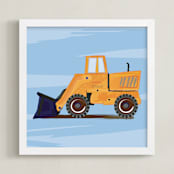 "Digger truck art" - Art Print in vintage orange gold by Rebecca Marchese - Framed