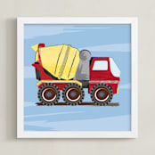"Cement truck boy art" - Art Print in cement yellow red truck by Rebecca Marchese - Framed