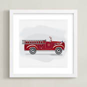 "Fire Truck Grey -1" - Art Print in Grey Skys by Rebecca Marchese - Framed