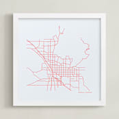 "Custom Map Letterpress Art" - Custom Letterpress Print in Neon Coral by Minted - Framed