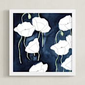 "2am Garden Dreams" - Art Print in Indigo Blue by Renee Anne Bouffard-McManus - Framed