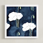 "2am Garden Dreams 3" - Art Print in Indigo Blue by Renee Anne Bouffard-McManus - Framed