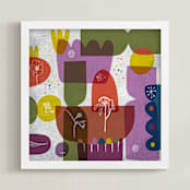 "Abstract Floral Shapes " - Art Print in Plush Magenta by Lee-Anne Schmidt - Framed