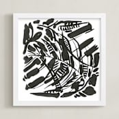 "Mid Century Floral" - Art Print in Charcoal by Stephanie Nowotarski - Framed