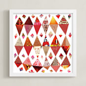 "Red Diamonds Art Print" - Art Print in Crimson Red by Shelley Kommers - Framed