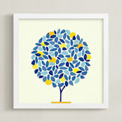 "Abstract Lemon Tree" - Art Print in Deep Blue by Kristian Gallagher - Framed