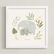 "Elephant duo" - Personalized Art Print in Soft Sage Green by Tati Abaurre - Framed