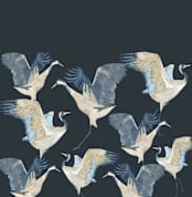 "Crane dance" - Wall Mural in Moody Blue by Nina Leth - Full Size