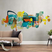 "The Lake and the Trees" - Wall Mural in Aqua by Erin McCluskey Wheeler - In a Room
