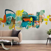 "The Lake and the Trees" - Wall Mural in Aqua by Erin McCluskey Wheeler - In a Room