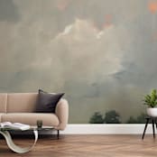 "Rosy Tomorrow" - Wall Mural in Grey Blue by Stephanie Goos Johnson - In a Room